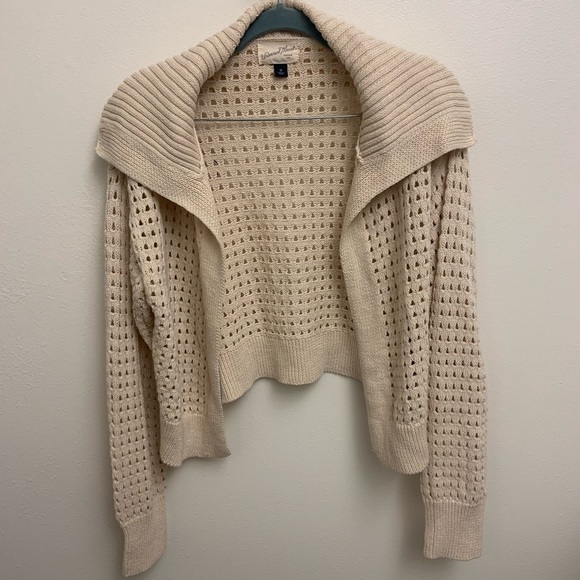 Universal Thread Sweaters - Universal Thread Cream Open Knit Cardigan Small Shall Collar, Cropped Sweater